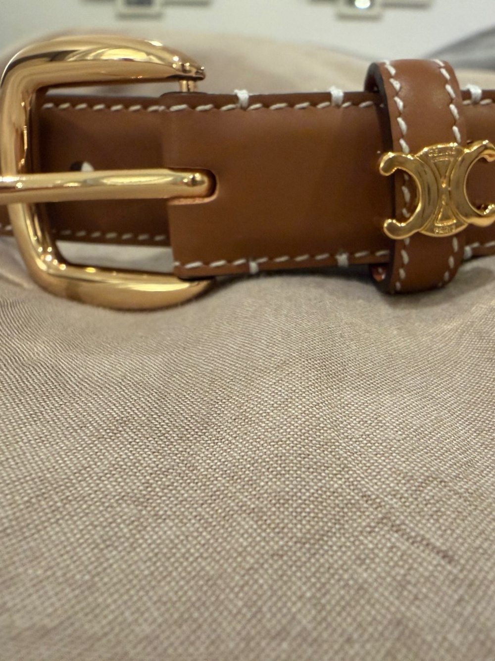 Celine tan leather and gold belt